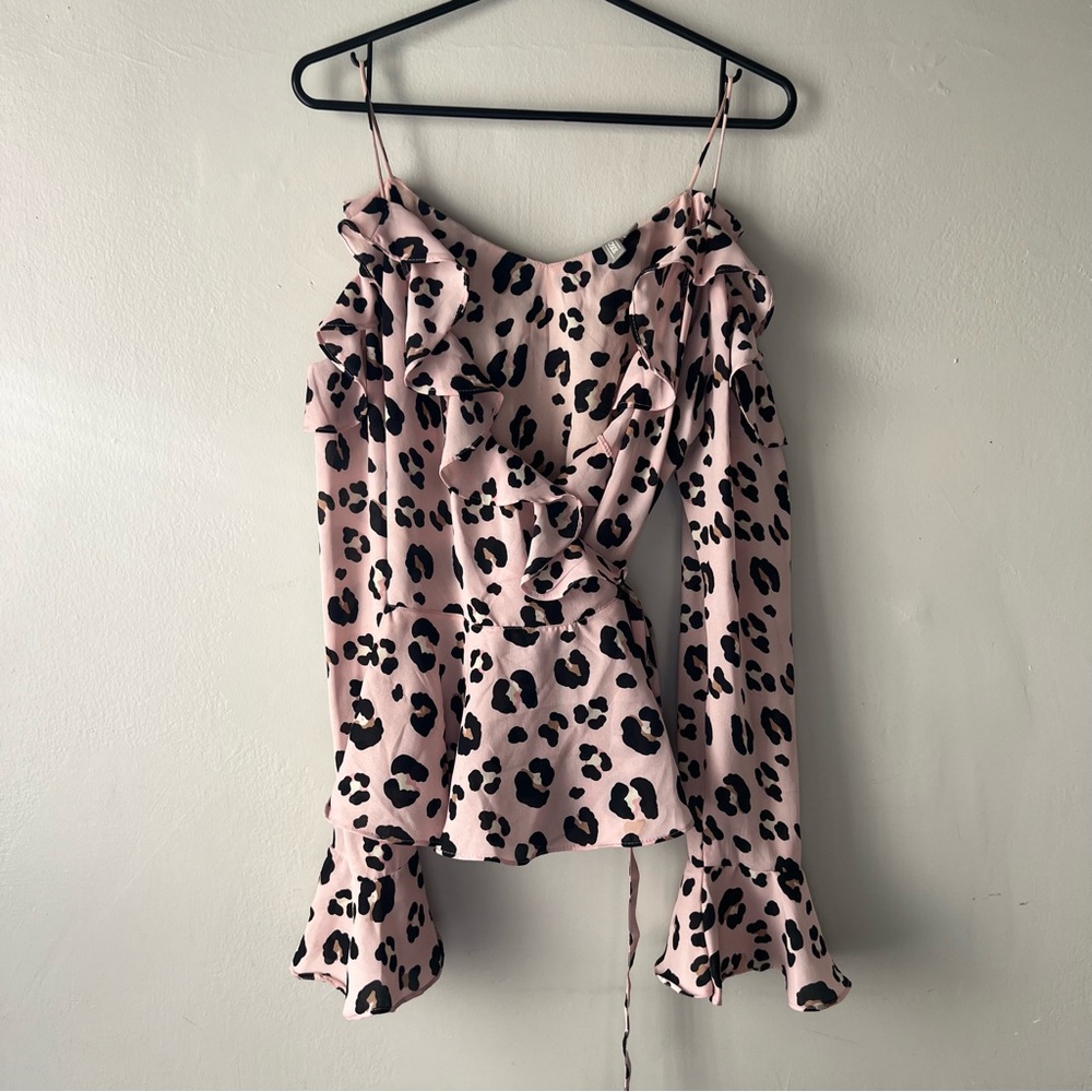 Asos Ruffle Wrap Top Leopard - Picture 3 of 10